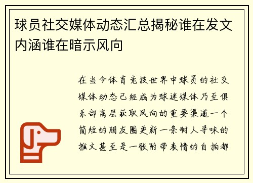 球员社交媒体动态汇总揭秘谁在发文内涵谁在暗示风向